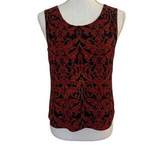 Connected Apparel 90s Black Red Shiny Gold Metallic Tank Top Small Pullover Y2K